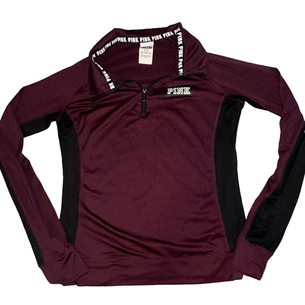 PINK Victoria’s Secret Womens Small 1/4 Zip Pullover Purple Black Athletic